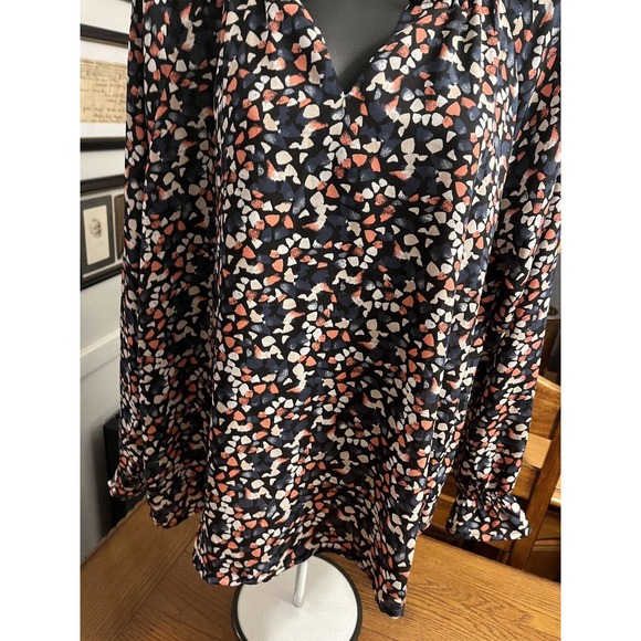 C&C CALIFORNIA Pink & Navy Speckled Peasant Boho V Neck Blouse Top Size XL EUC - Picture 5 of 10